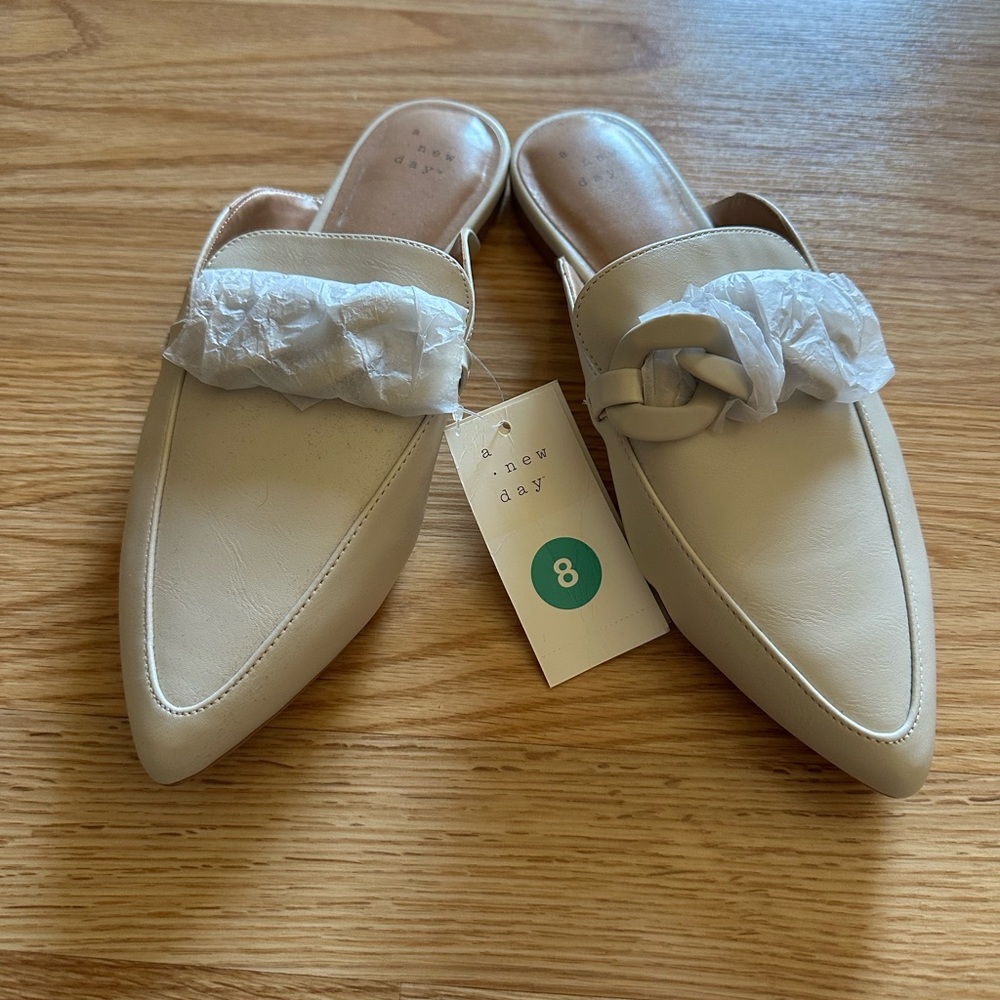 A New Day Cream Mules with Chain link trim